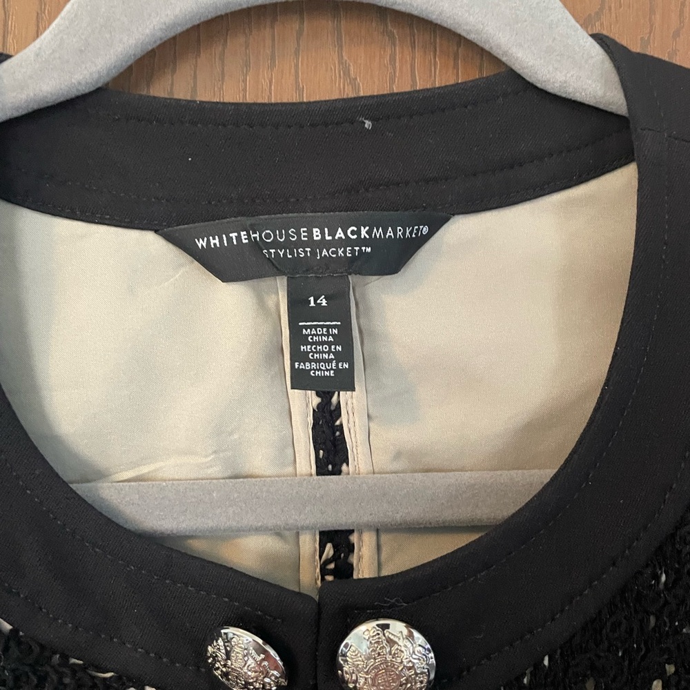 WHBM black and ecru crocheted stylist jacket, size 14 - Picture 2 of 9